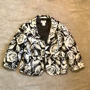 Talbots brown/ivory floral 3/4 sleeve blazer size 8P 8 petite